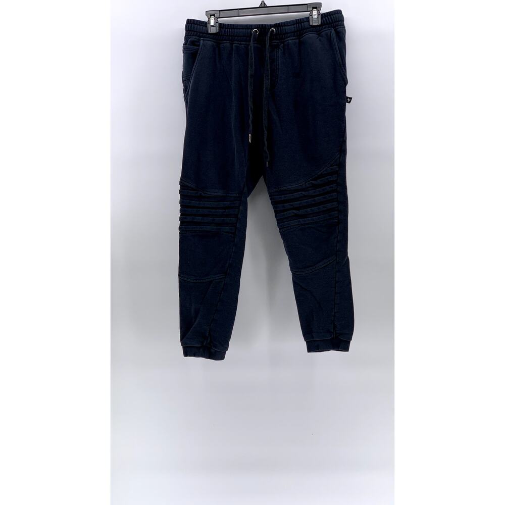 KONUS Men's Washed Black Ribbed Pull-On Drawstring Casual Jogger Pant SZ L